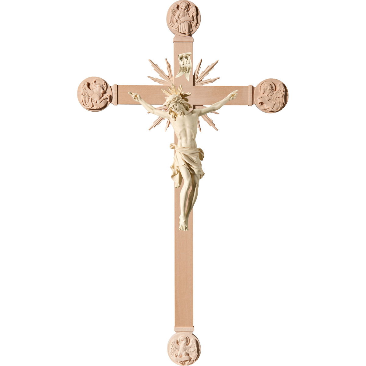 Cristo Pisa en cruz con Evangelistas y rayos